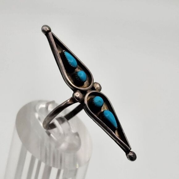 Vintage Navajo Sterling Silver & Turquoise Snake Eye Ring (7.5) - Picture 3 of 6